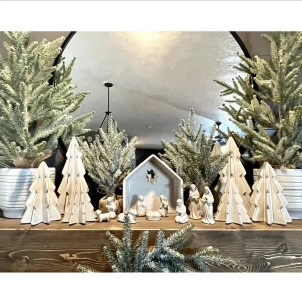 3 Ceramic Decorative Trees in Cream-Threshold